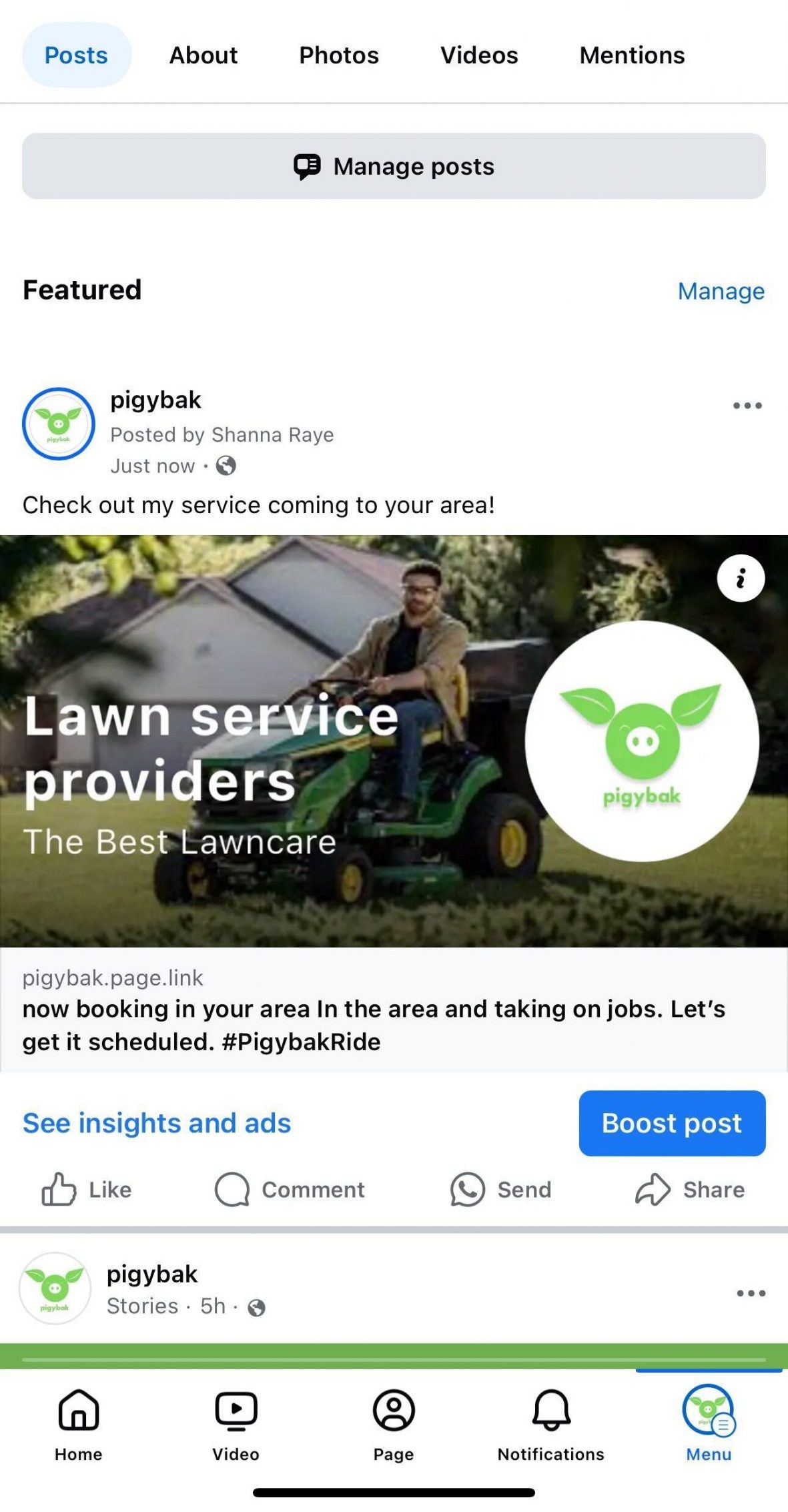 preview of social facebook ad for home services sharing schedule for an area