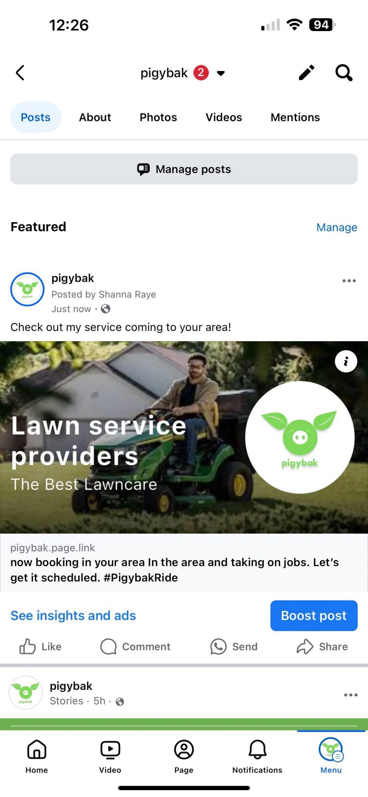 preview of social facebook ad for home services sharing schedule for an area