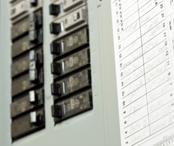 Labeled Electrical Breaker Panel Home electrical breaker panel showing labeled circuits to support new homeowner system awareness and safety setup