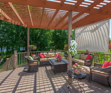 Shade structures like pergolas and covered seating areas help make outdoor spaces more comfortable during warmer months.